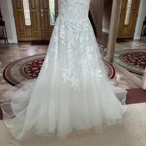 New Rebecca Ingram Ivory Strapless Floral Lace Wedding Dress Ruby Sz 12